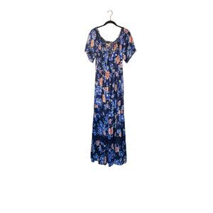 Band of Gypsies floral on/off shoulder, blue maxi dress, medium